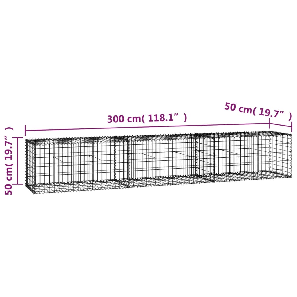 vidaXL Muro gabião com tampas aço galvanizado 300x50x50 cm