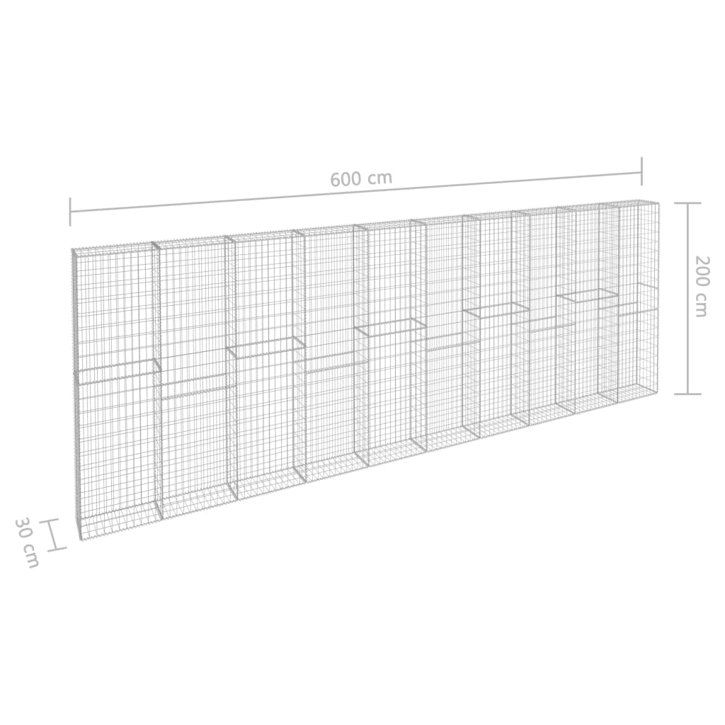 vidaXL Muro gabião com tampas aço galvanizado 600x30x200 cm