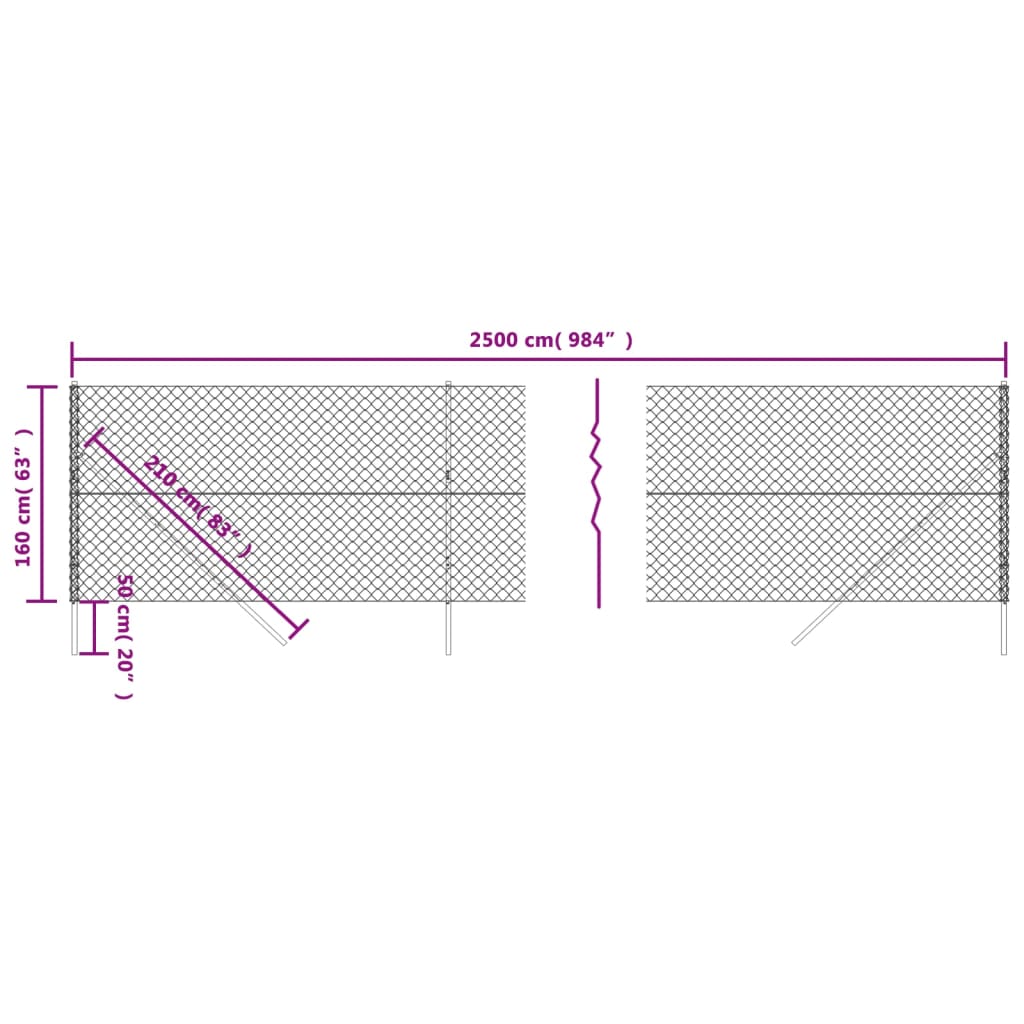 vidaXL Cerca de arame 1,6x25 m prateado