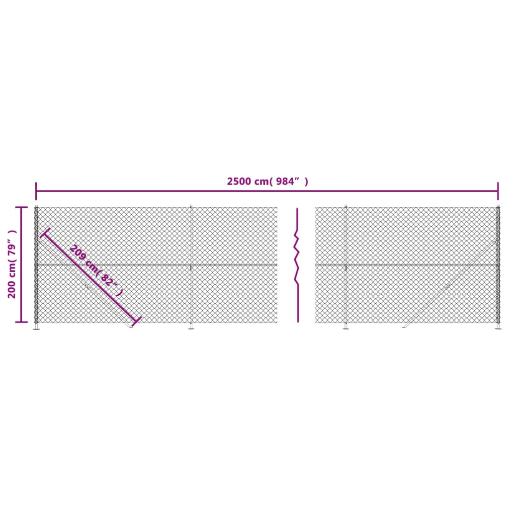 vidaXL Cerca de arame com flange 2x25 m prateado