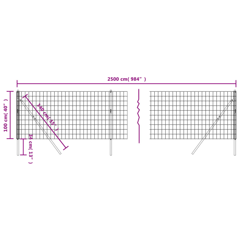 vidaXL Cerca de malha de arame 1x25 m aço galvanizado verde