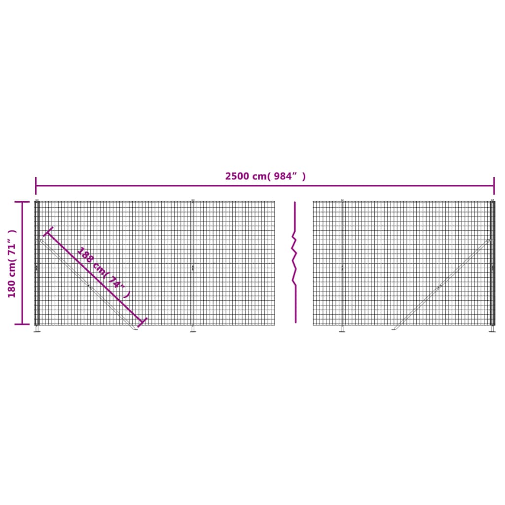 vidaXL Cerca de malha de arame com flange 1,8x25 m verde