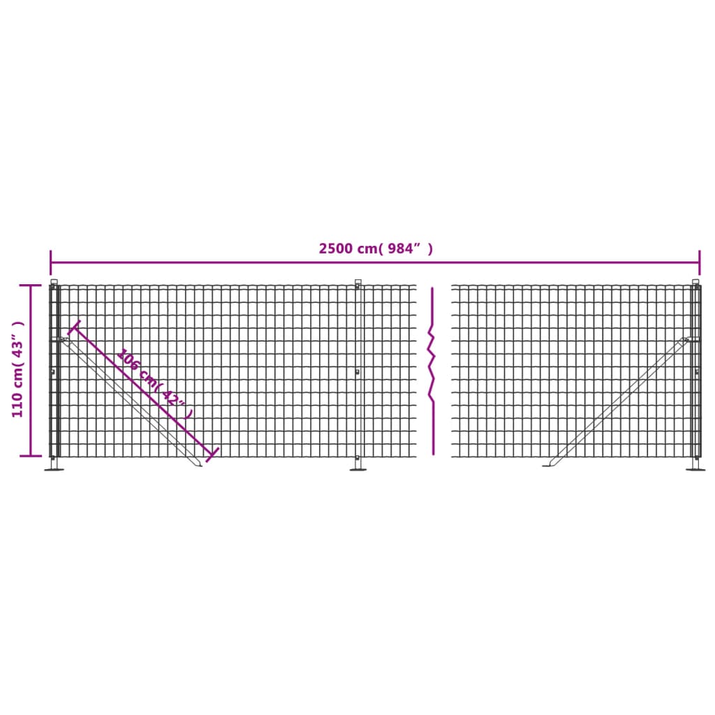 vidaXL Cerca de malha de arame com flange 1,1x25 m antracite