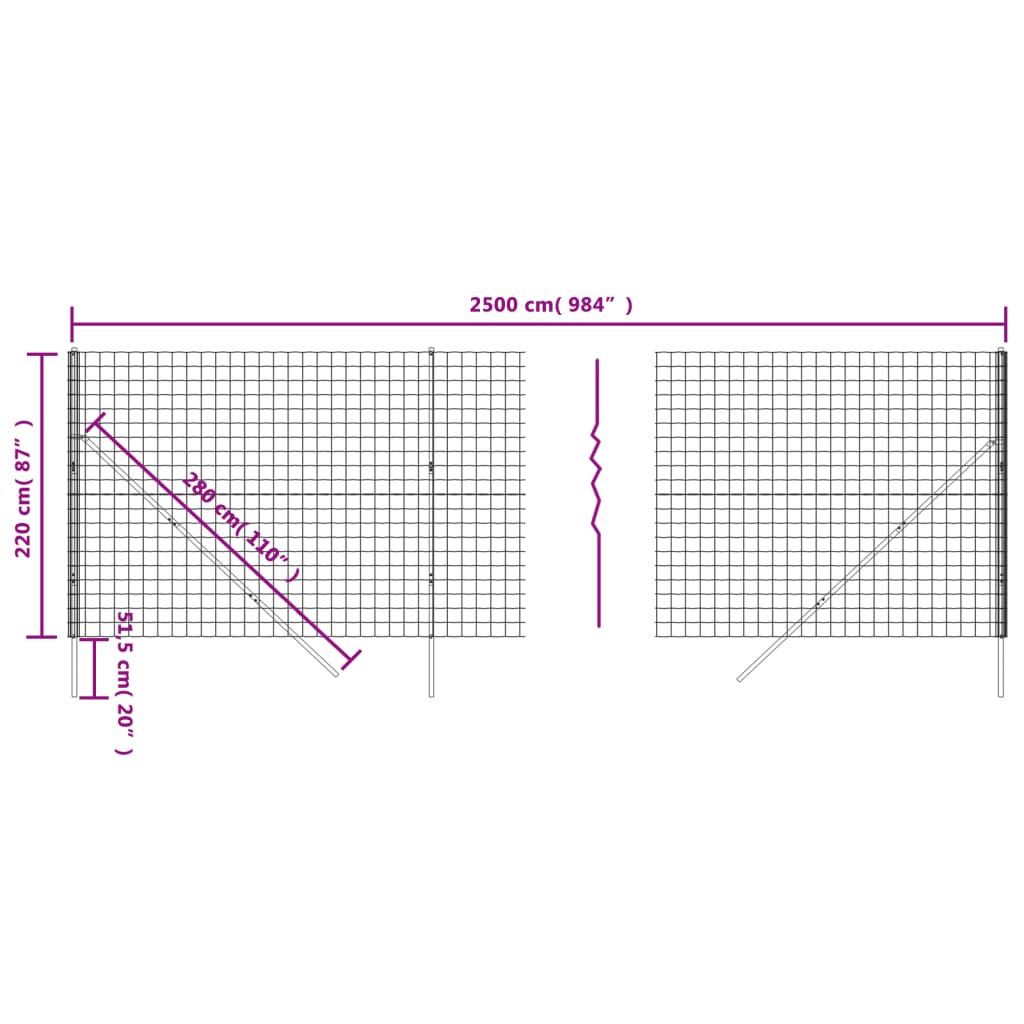 vidaXL Cerca de malha de arame 2,2x25 m aço galvanizado antracite