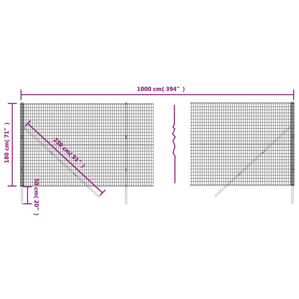 vidaXL Cerca de malha de arame 1,8x10 m aço galvanizado antracite