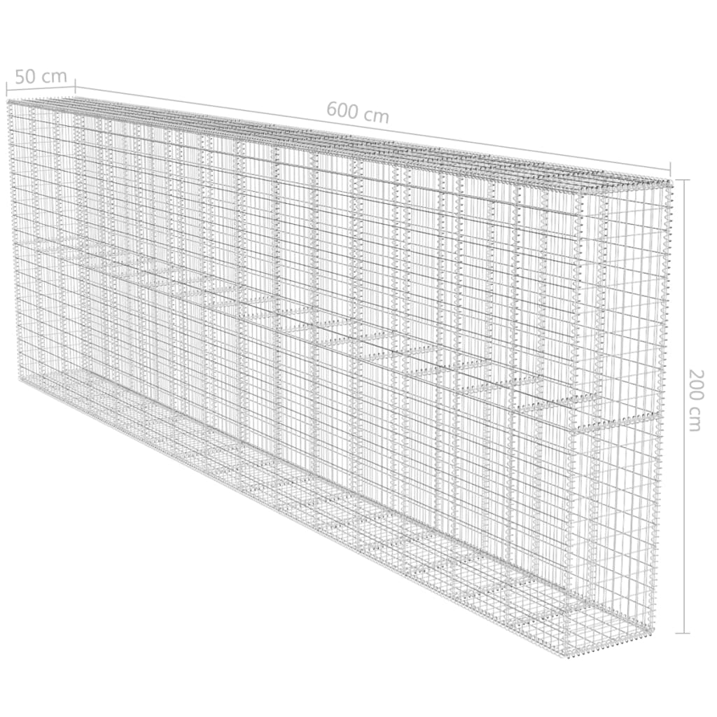 vidaXL Muro gabião com tampa 600x50x200 cm aço galvanizado