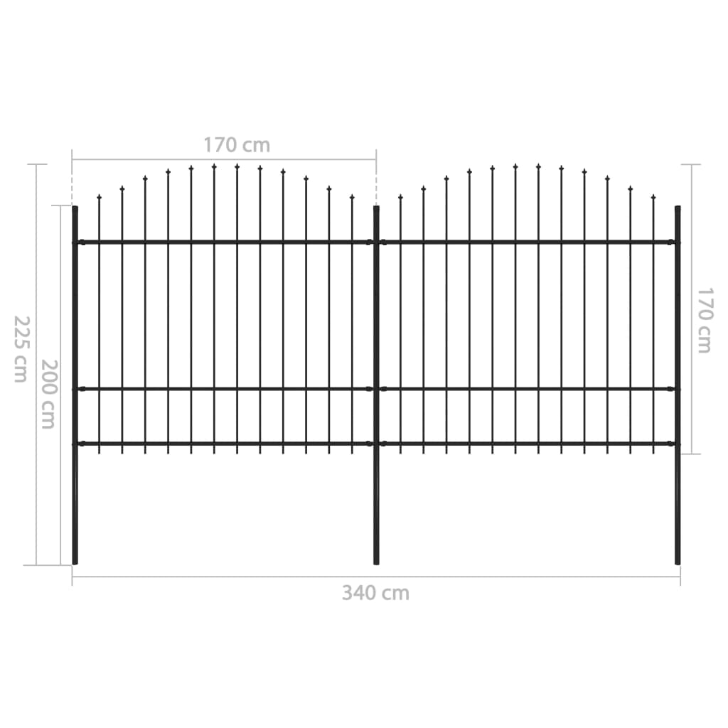 vidaXL Cerca de jardim com topo em lanças (1,5-1,75)x3,4 m aço preto