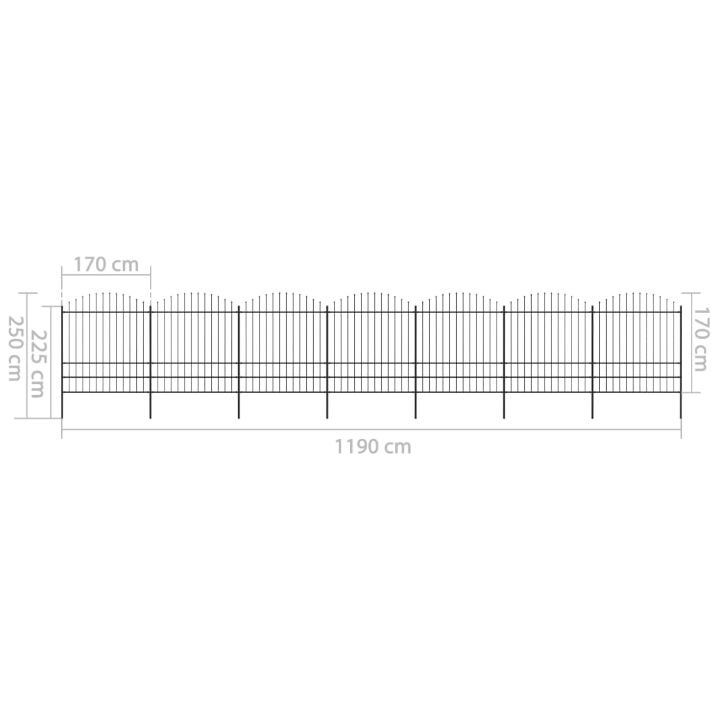 vidaXL Cerca de jardim com topo em lanças (1,75-2)x11,9 m aço preto