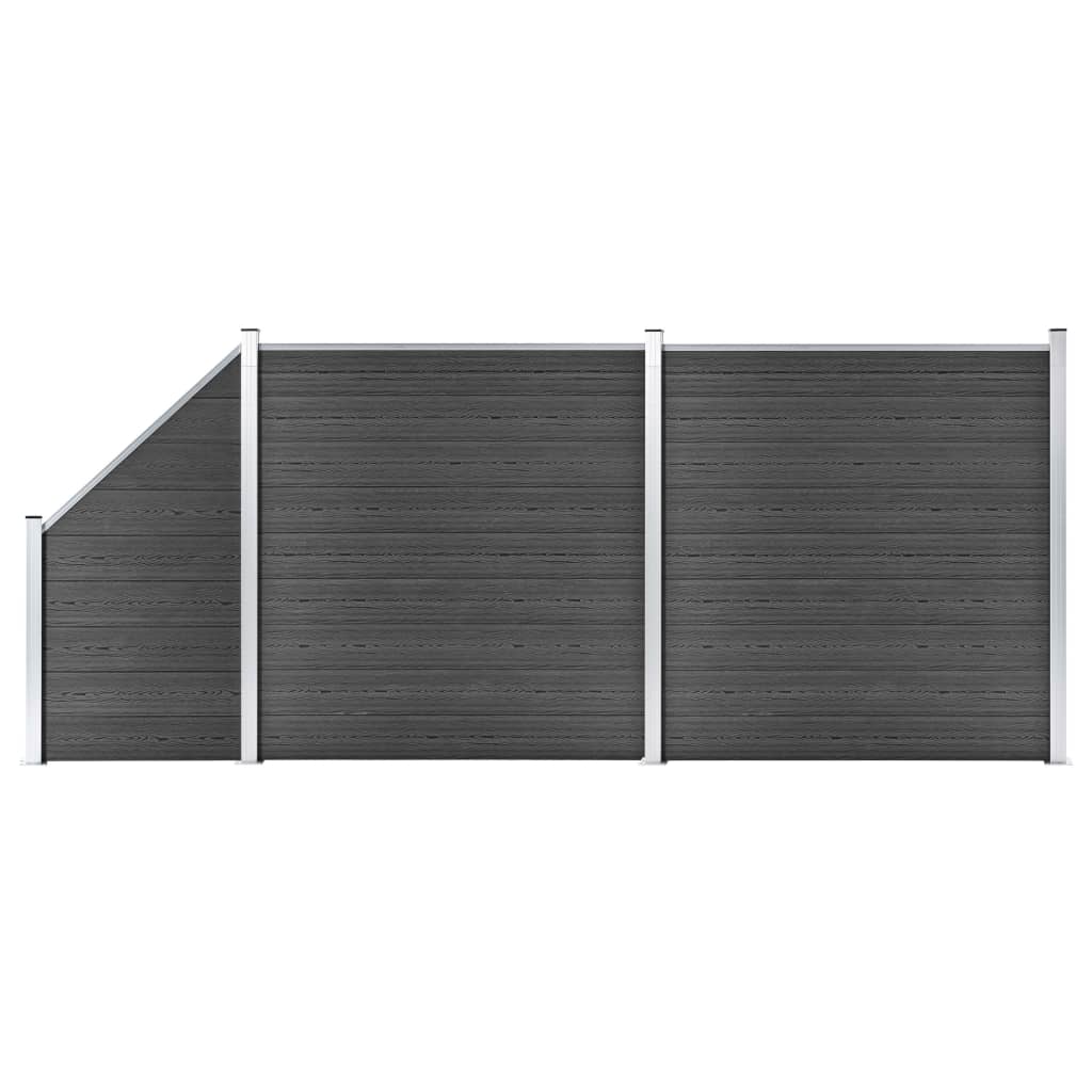 vidaXL Conjunto de painel de vedação WPC 446x(105-186) cm preto