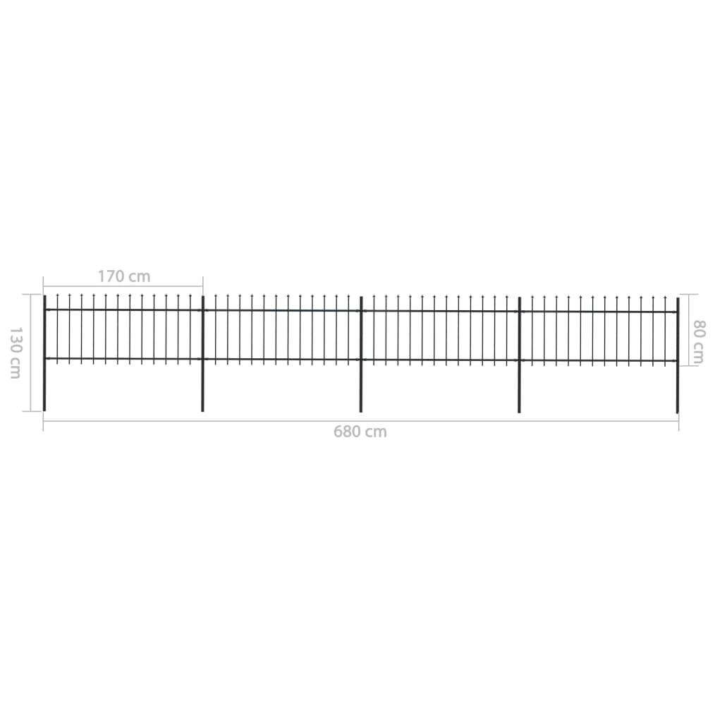 vidaXL Cerca jardim com topo em lanças 6,8x0,8 m aço preto