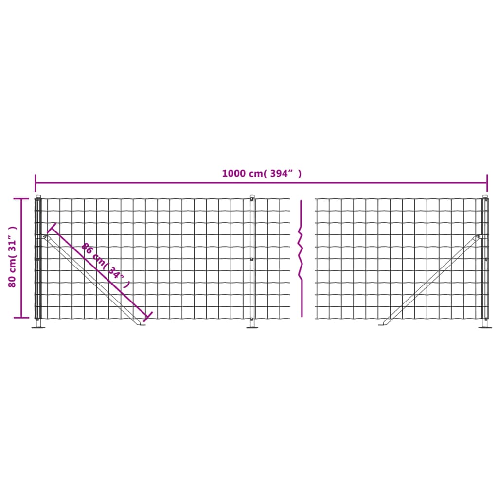 vidaXL Cerca de malha de arame com flange 0,8x10 m verde