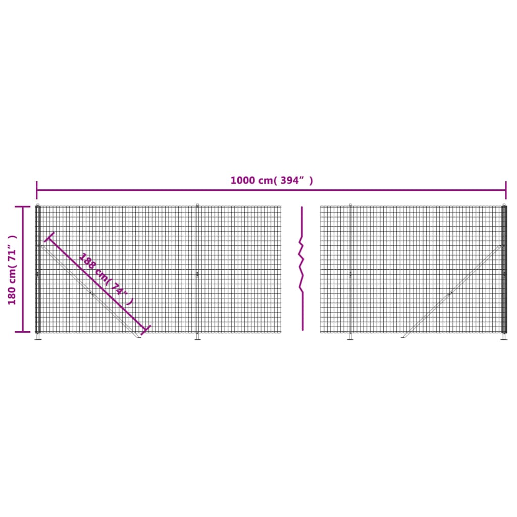 vidaXL Cerca de malha de arame com flange 1,8x10 m antracite