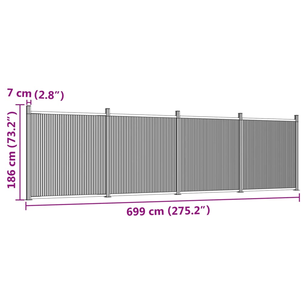 vidaXL Painel de vedação 699x186 cm WPC cinzento