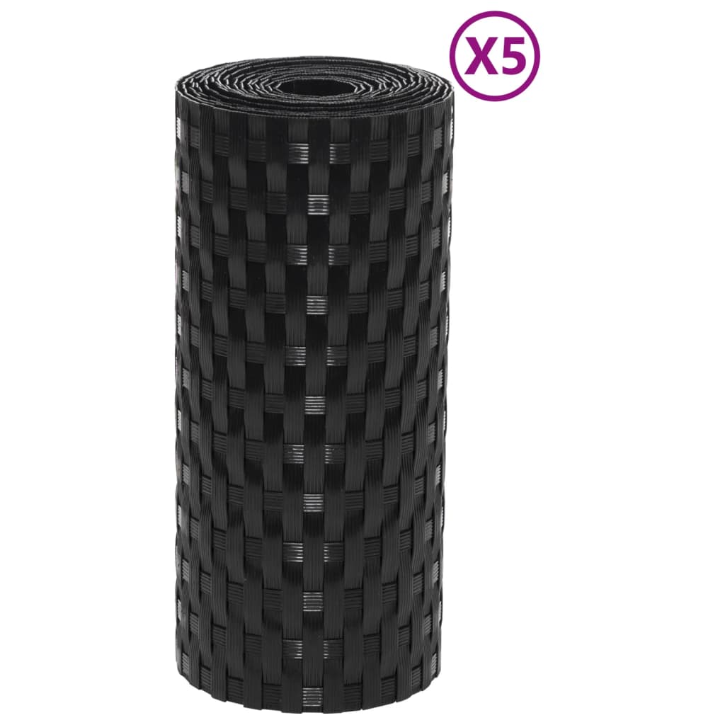 vidaXL Telas de varanda 5 pcs 255x19 cm vime PE preto