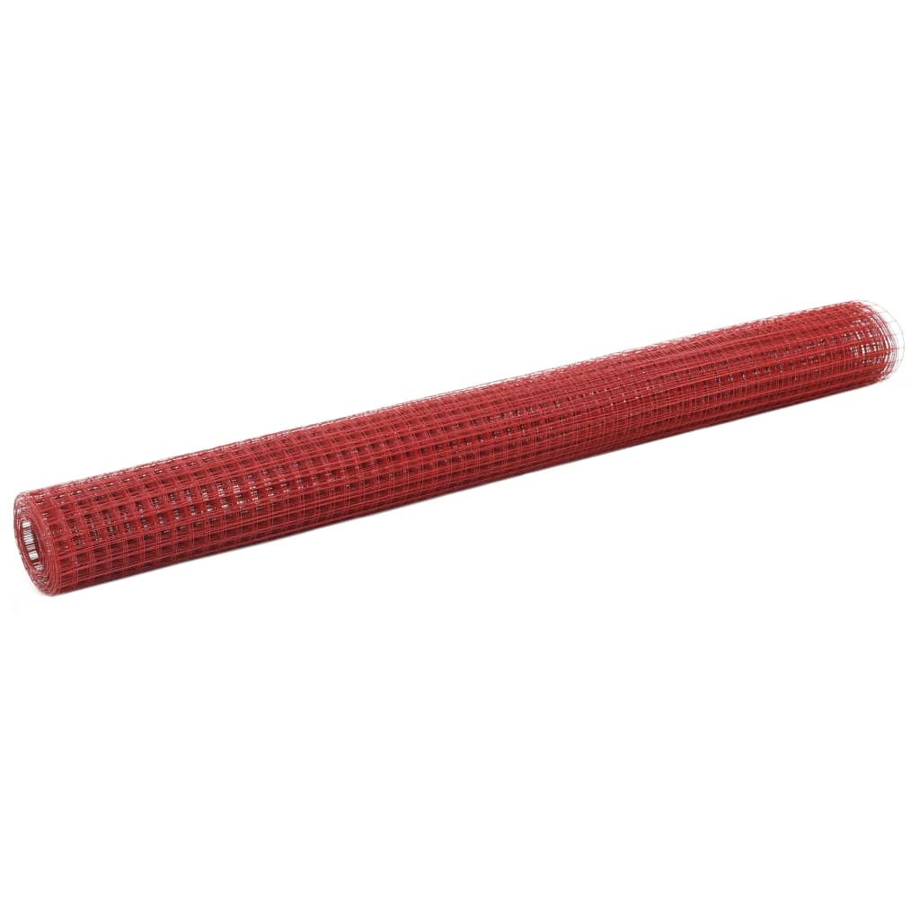 vidaXL Cerca arame galinheiro 25x1,5m aço c/ revestimento PVC vermelho