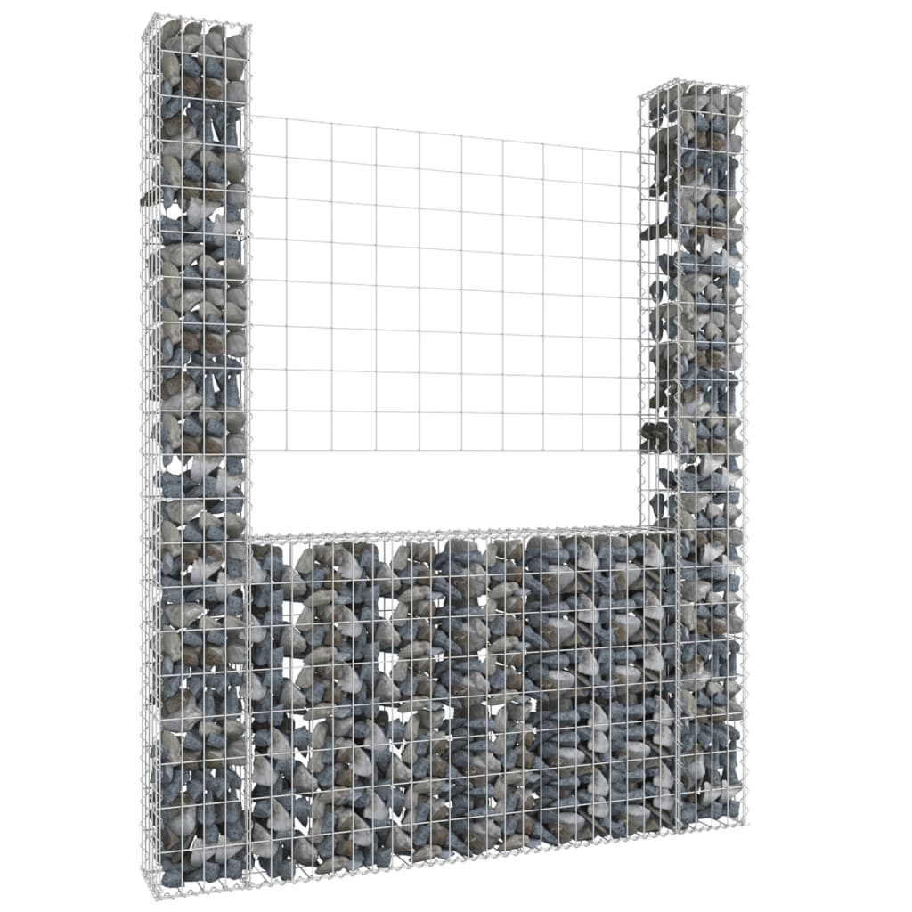 vidaXL Cesto gabião em forma de U c/ 2 postes 140x20x200 cm ferro