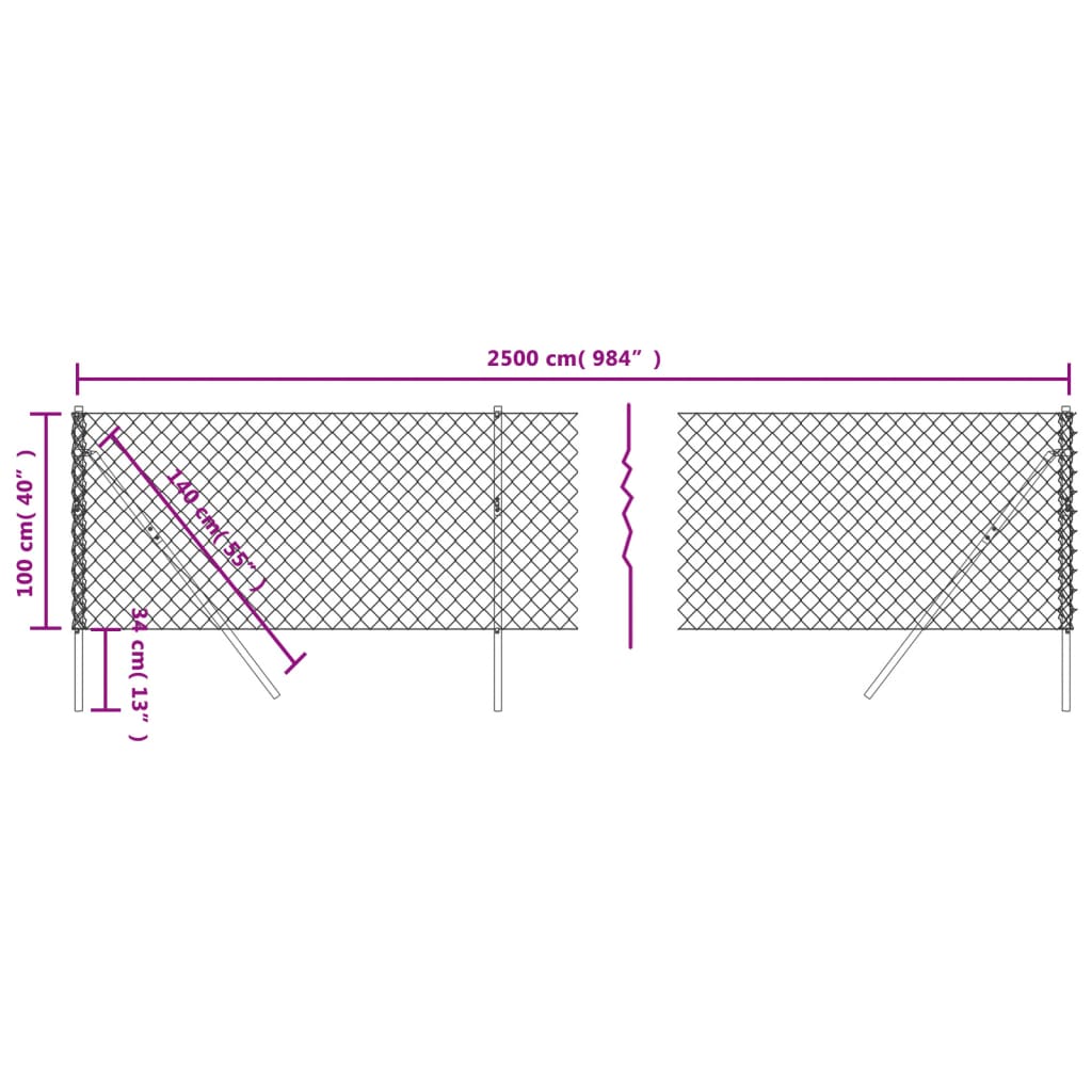 vidaXL Cerca de arame 1x25 m prateado