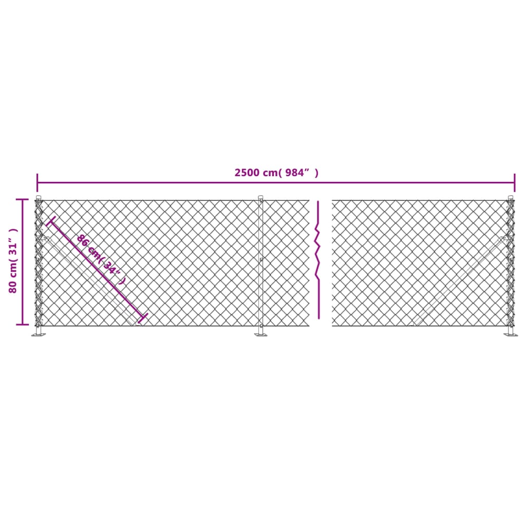 vidaXL Cerca de arame com flange 0,8x25 m prateado