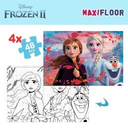 Frozen|Puzzle Infantil Frozen Dupla face 4 em 1 48 Peças 35 x 1,5 x 25 cm (6 Unidades)