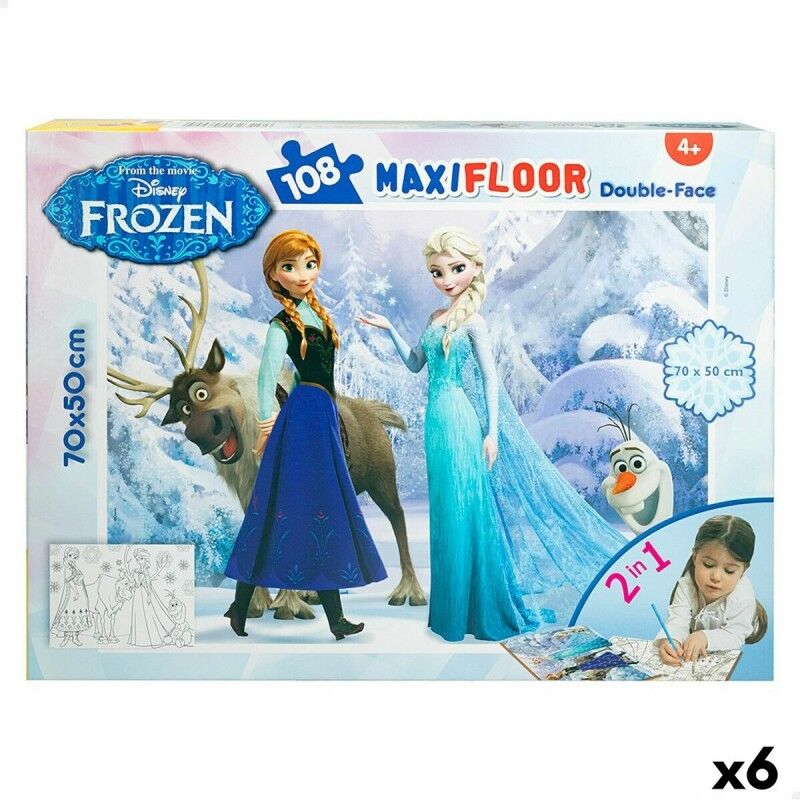 Frozen|Puzzle Infantil Frozen Dupla face 108 Peças 70 x 1,5 x 50 cm (6 Unidades)