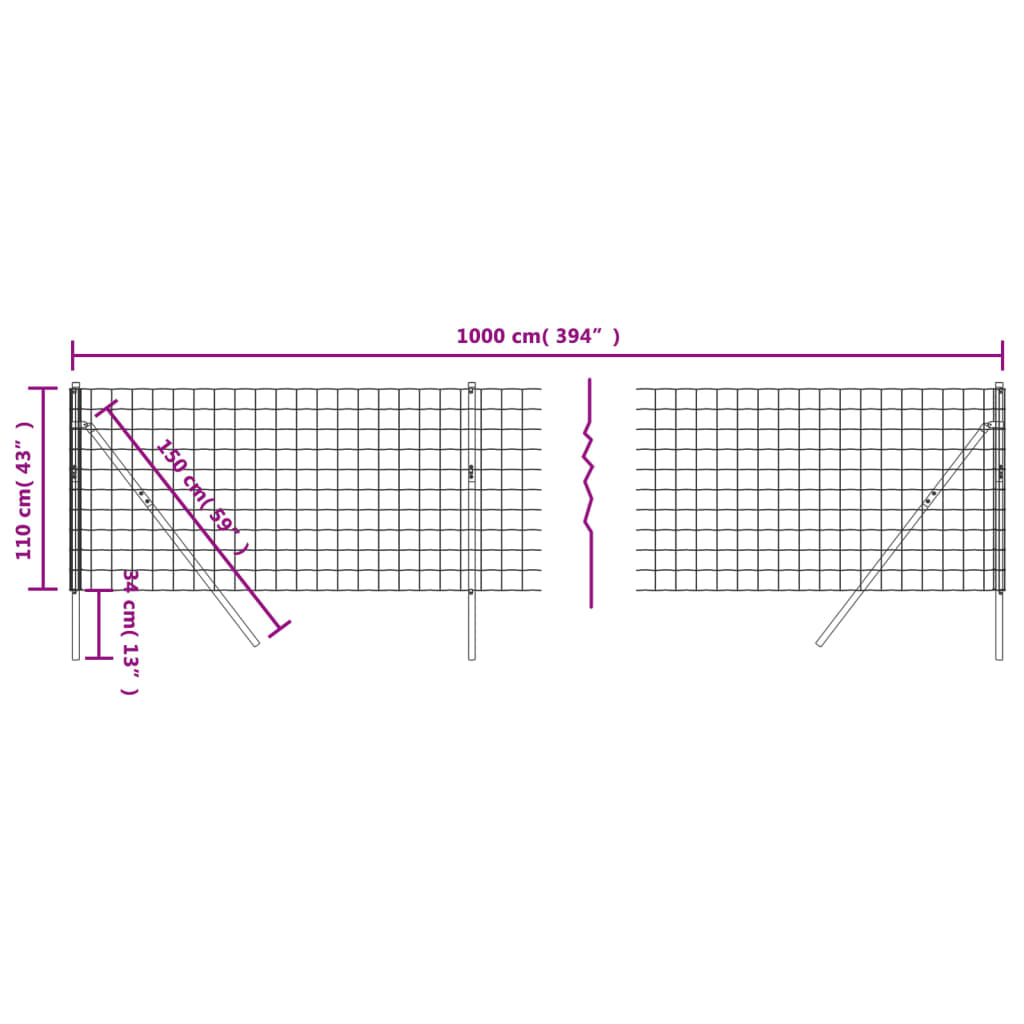 vidaXL Cerca de malha de arame 1,1x10 m aço galvanizado verde