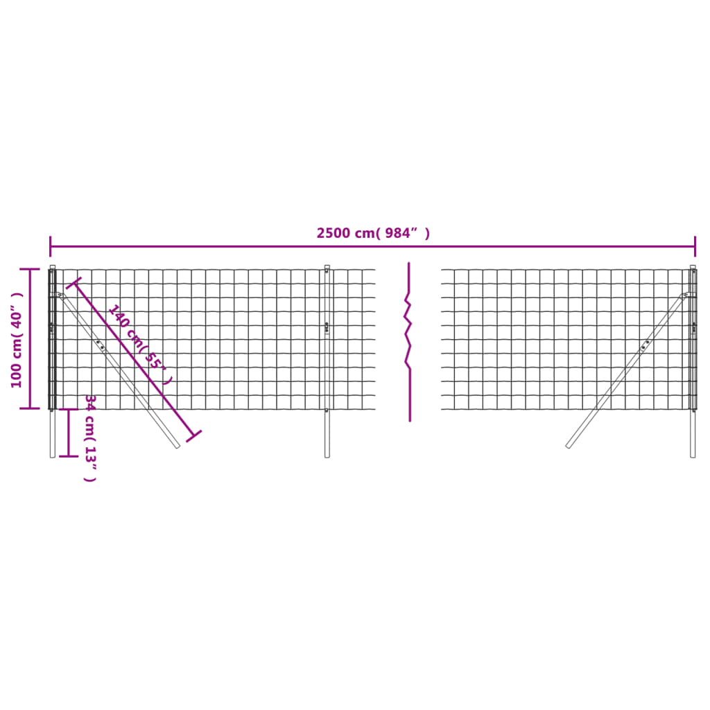 vidaXL Cerca de malha de arame 1x25 m aço galvanizado verde