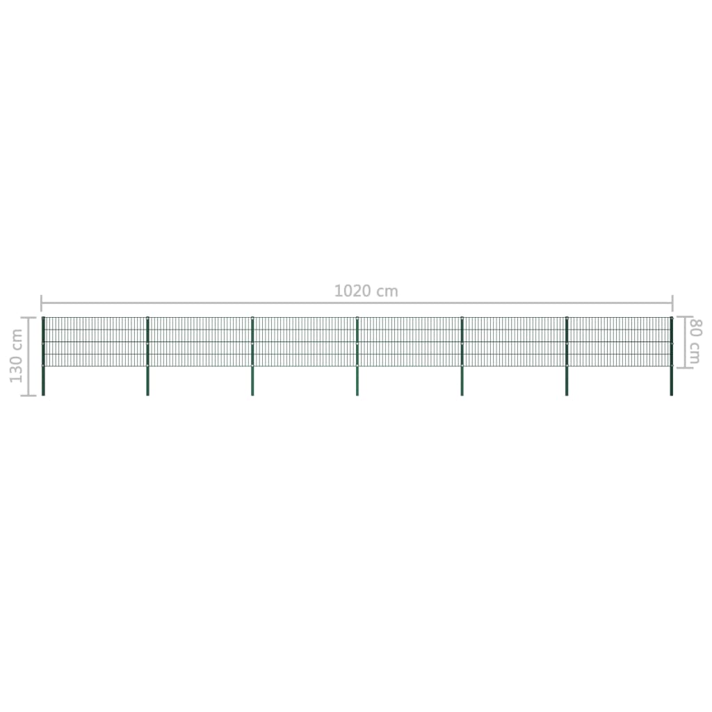 vidaXL Painel de vedação com postes ferro 10,2x0,8 m verde