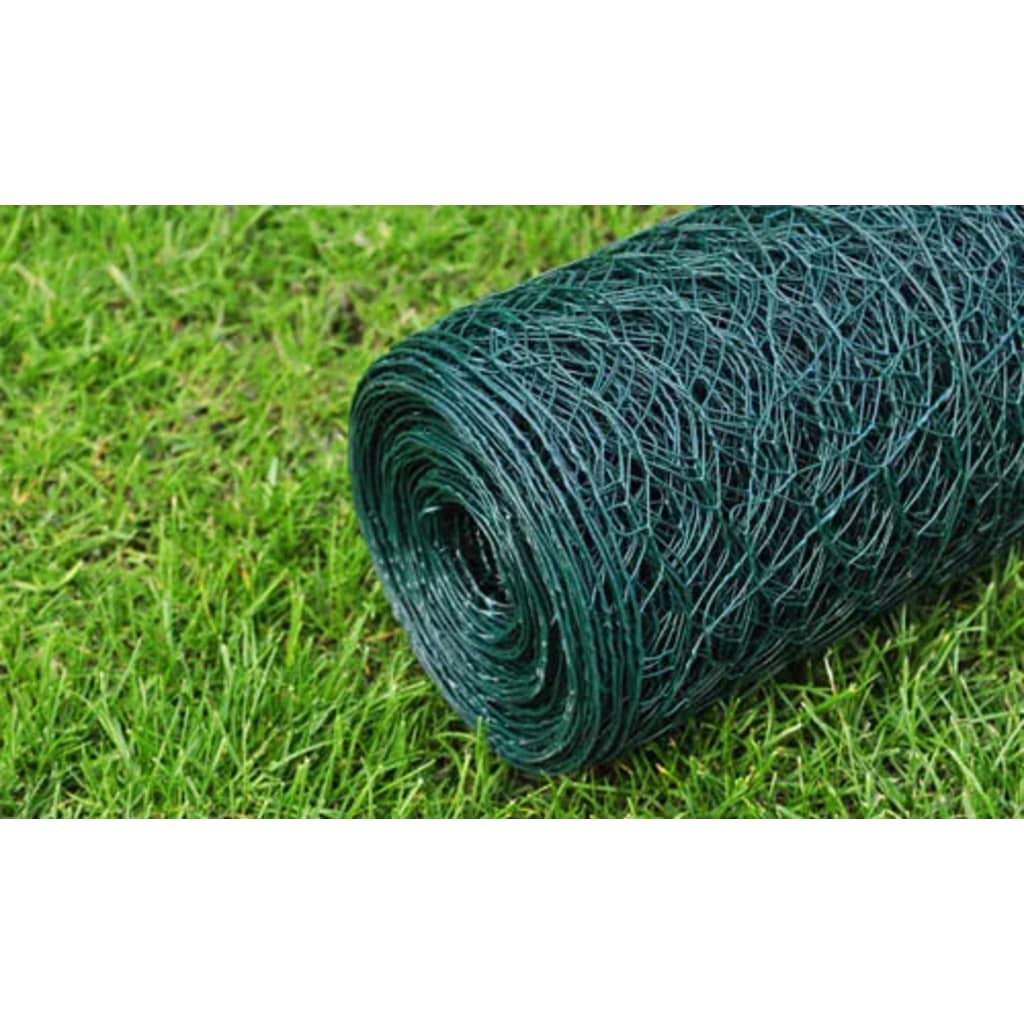 vidaXL Cerca arame p/ galinheiro c/ revestimento PVC 25x0,5m aço verde