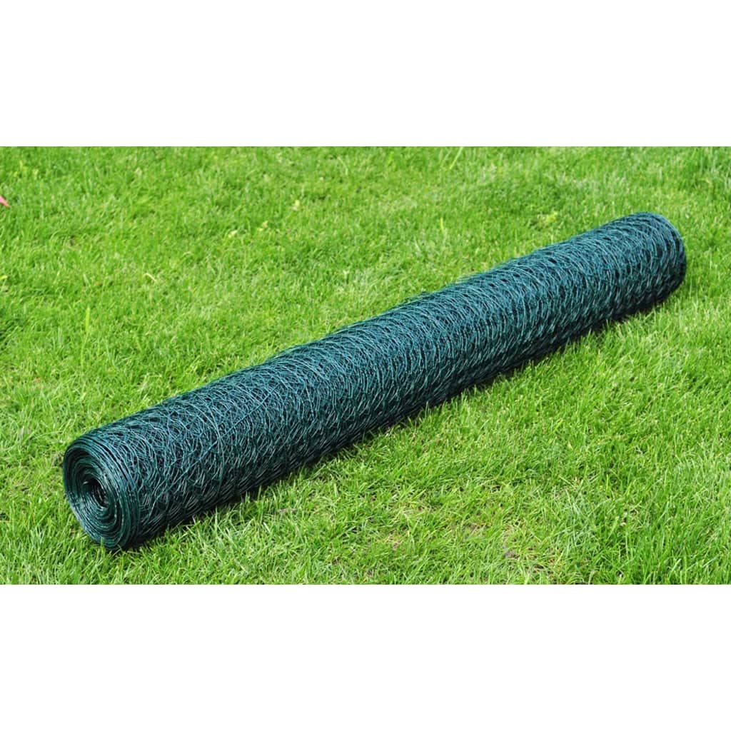 vidaXL Cerca arame p/ galinheiro c/ revestimento PVC 25x0,5m aço verde