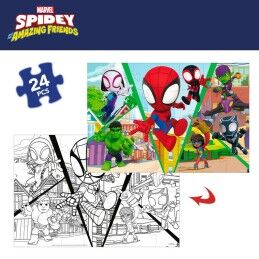 Spidey|Puzzle Infantil Spidey Dupla face 50 x 35 cm 24 Peças (12 Unidades)