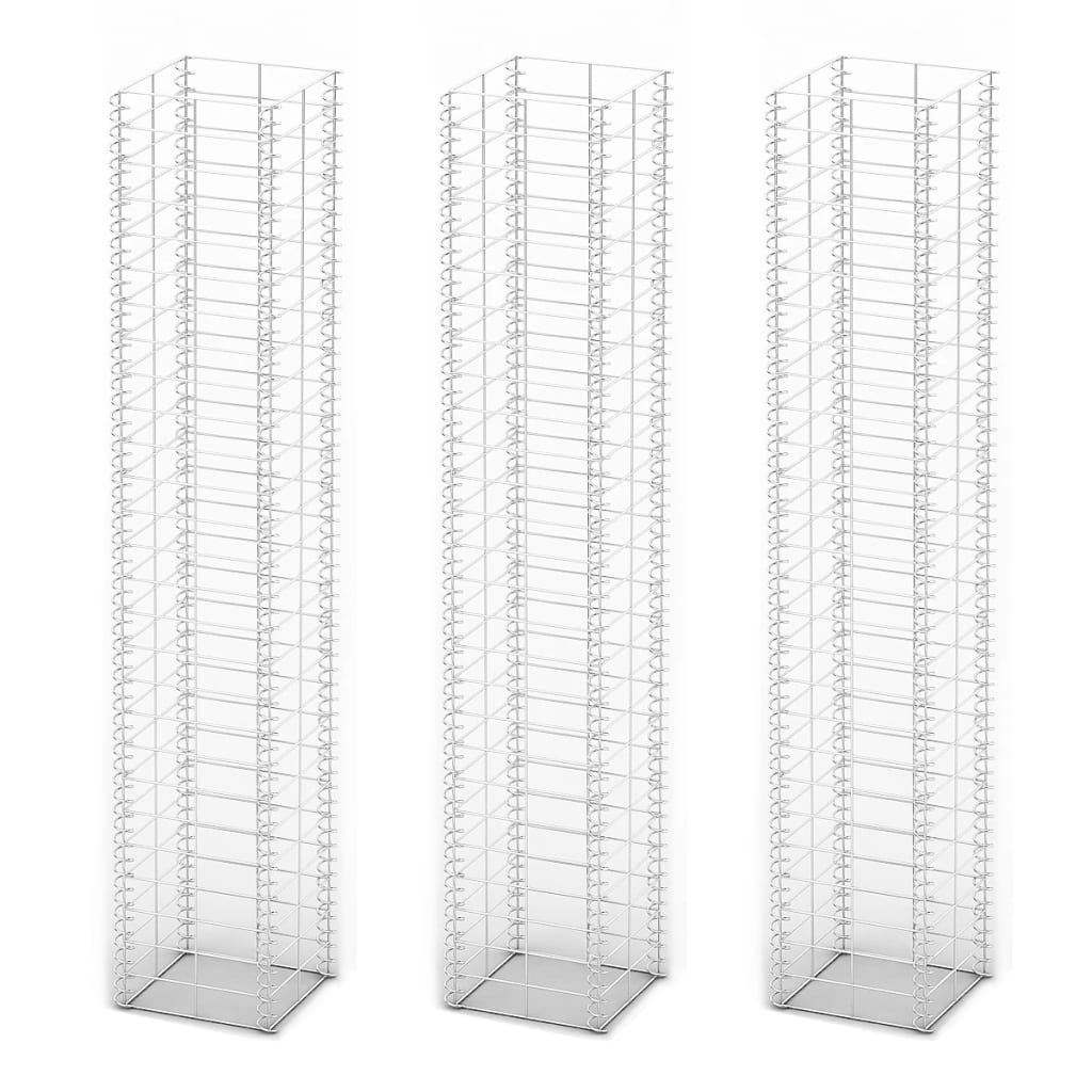 vidaXL Conjunto de gabiões 3 pcs arame galvanizado 25 x 25 x 150 cm