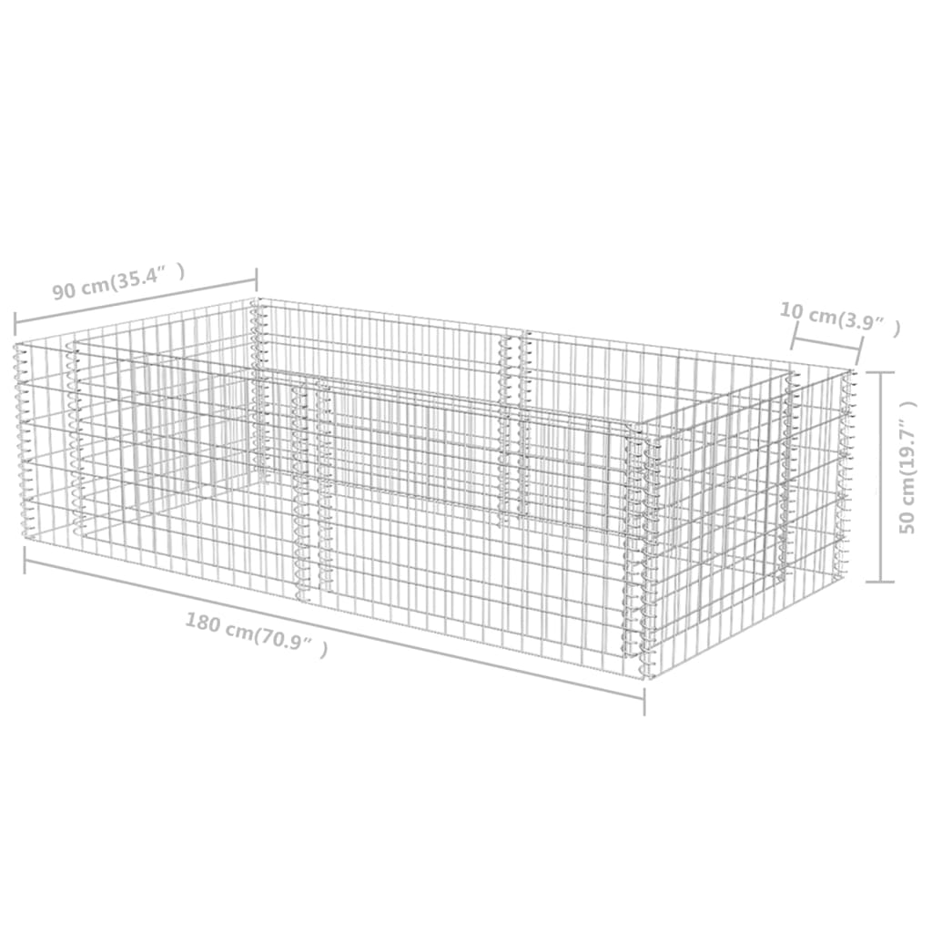 vidaXL Gabião para plantas em aço galvanizado 180x90x50 cm