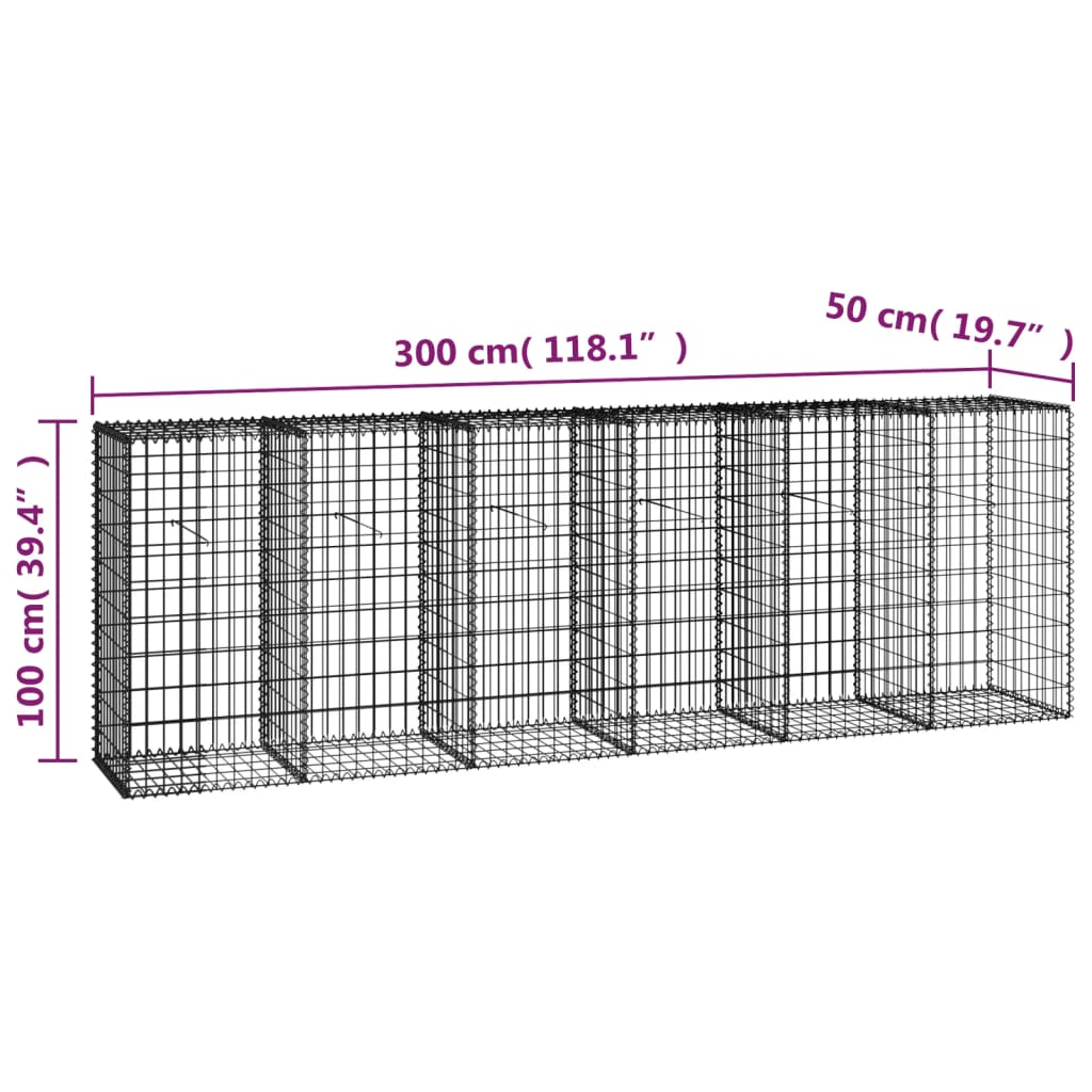 vidaXL Muro gabião com tampas aço galvanizado 300x50x100 cm