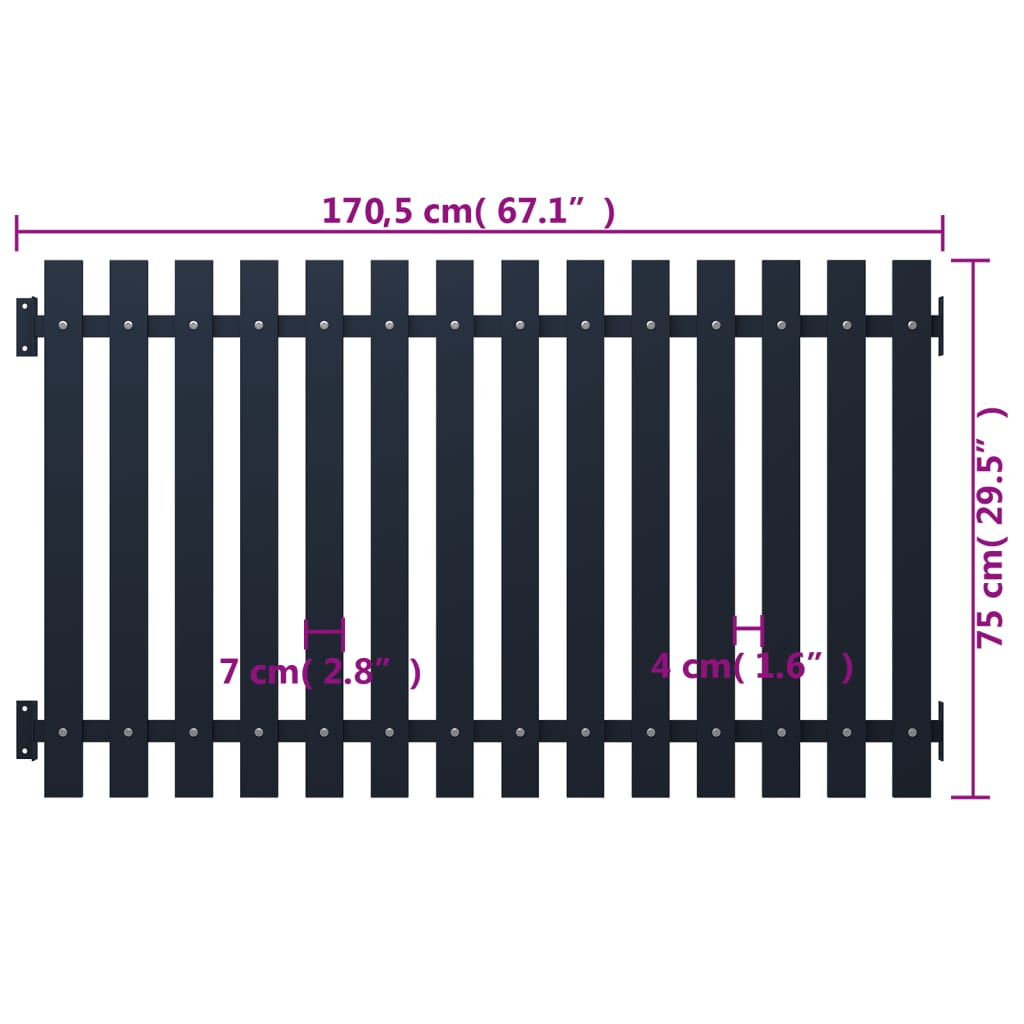 vidaXL Cerca de jardim 170,5x75 cm aço revestido a pó antracite