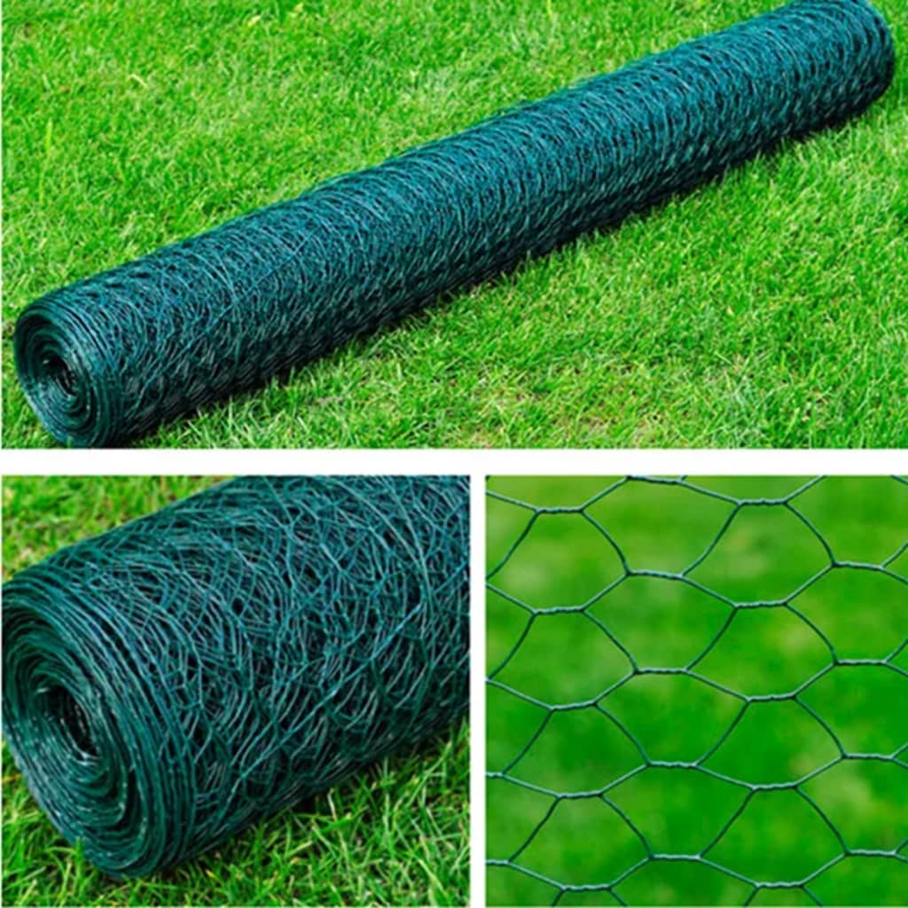 vidaXL Cerca de arame hexagonal 1x25 m aço galvanizado verde-escuro