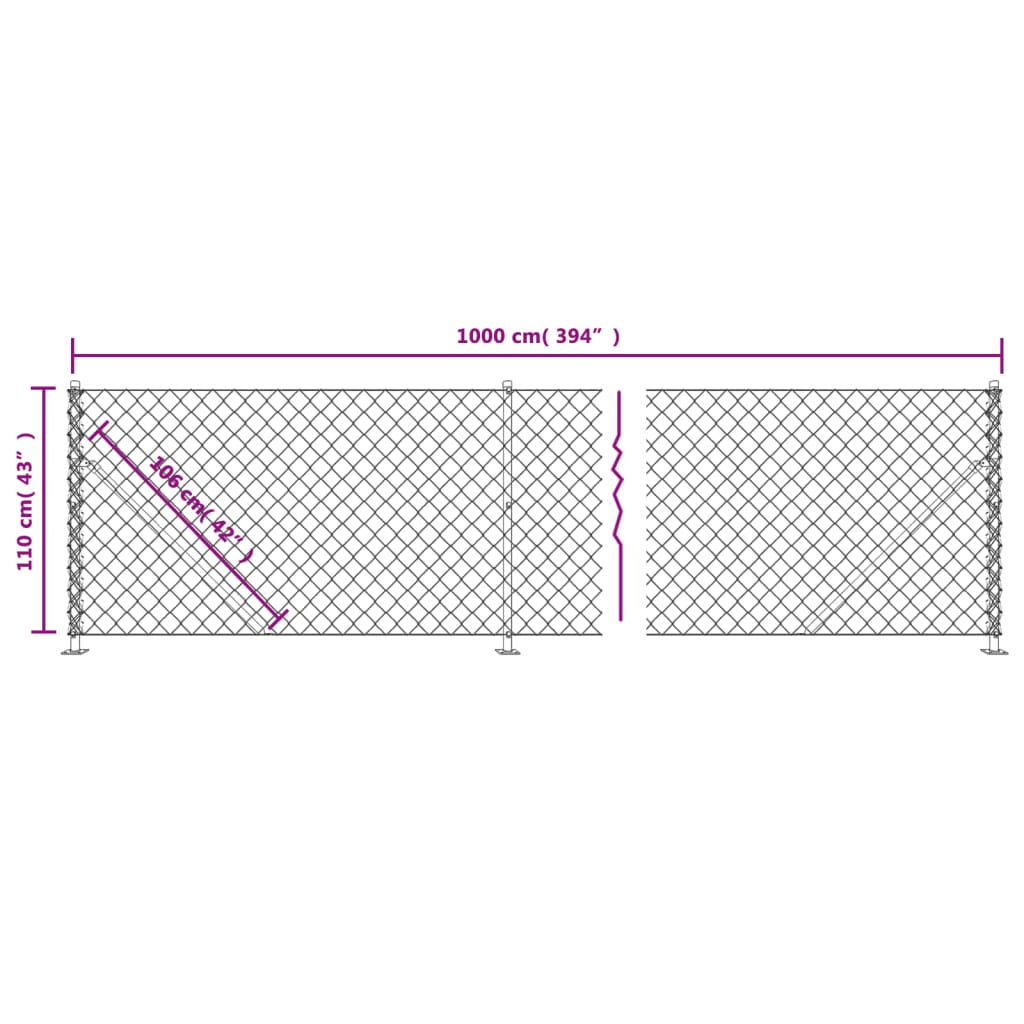 vidaXL Cerca de arame com flange 1,1x10 m antracite