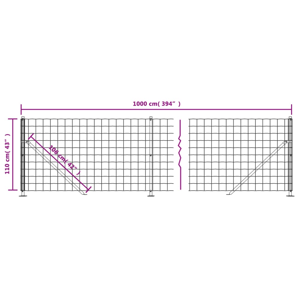 vidaXL Cerca de malha de arame com flange 1,1x10 m antracite