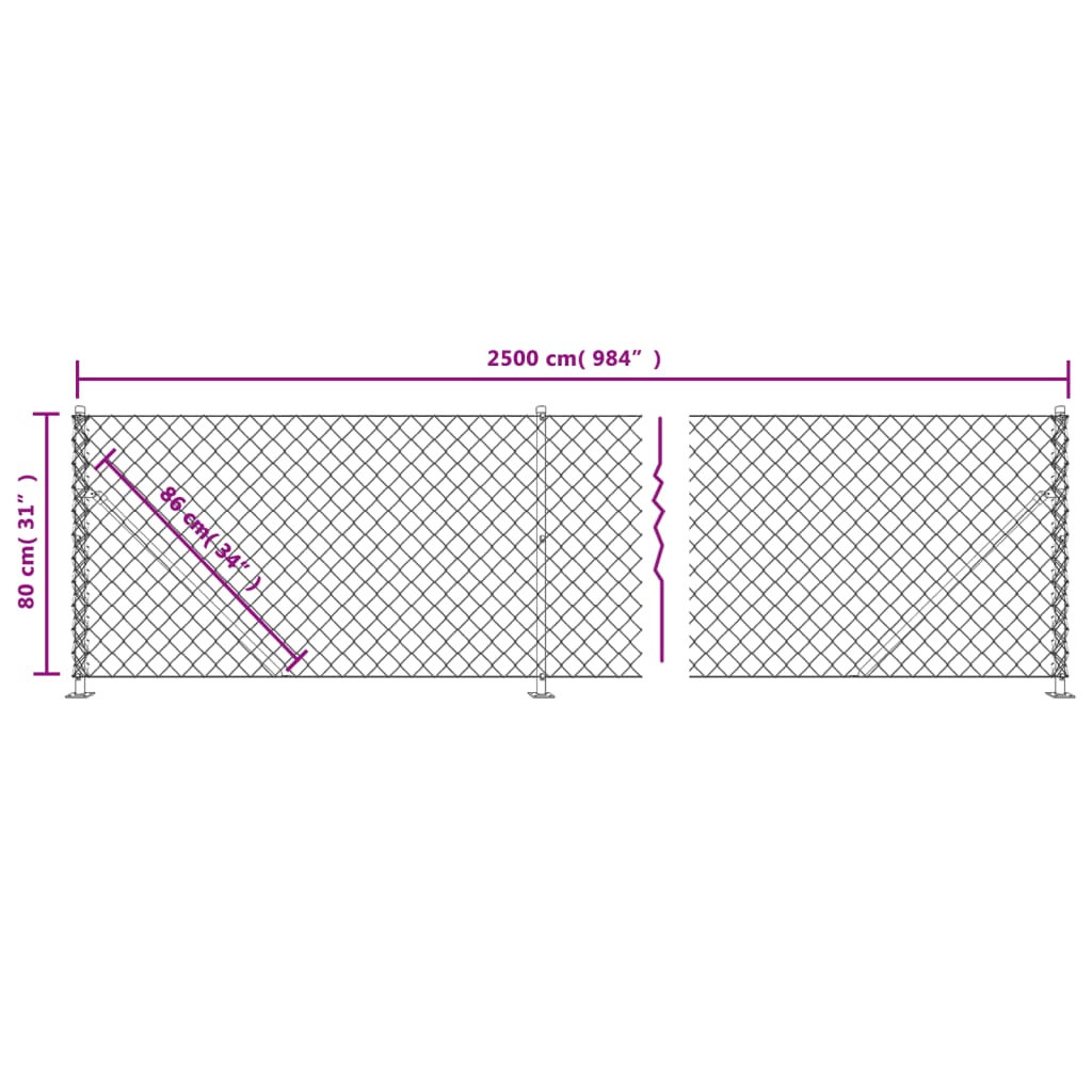 vidaXL Cerca de arame com flange 0,8x25 m verde