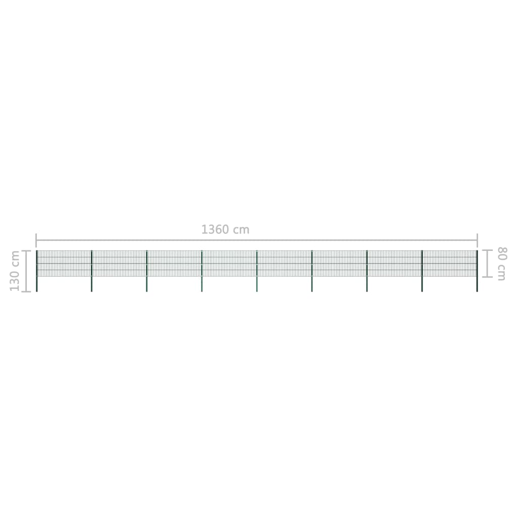 vidaXL Painel de vedação com postes ferro 13,6x0,8 m verde