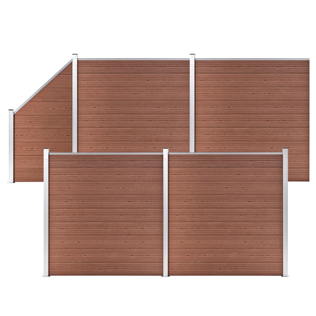 vidaXL Painel vedação WPC 4 quadrados + 1 inclinado 792x186cm castanho