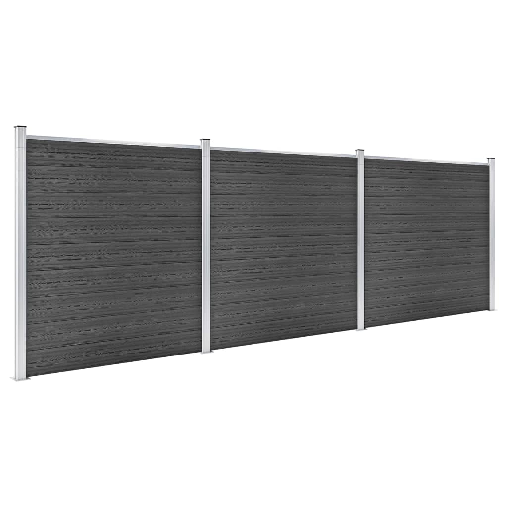 vidaXL Conjunto de painel de vedação WPC 526x186 cm preto