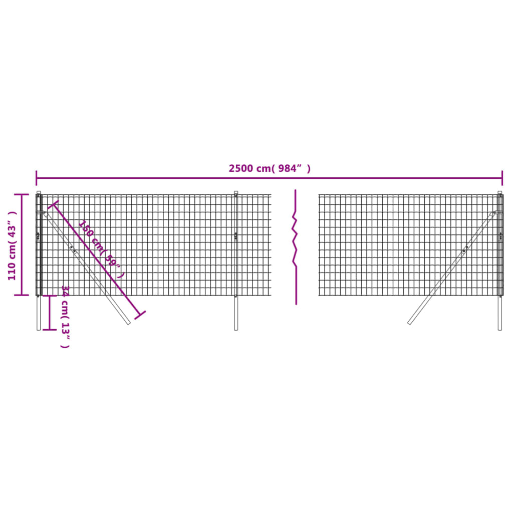 vidaXL Cerca de malha de arame 1,1x25 m aço galvanizado verde