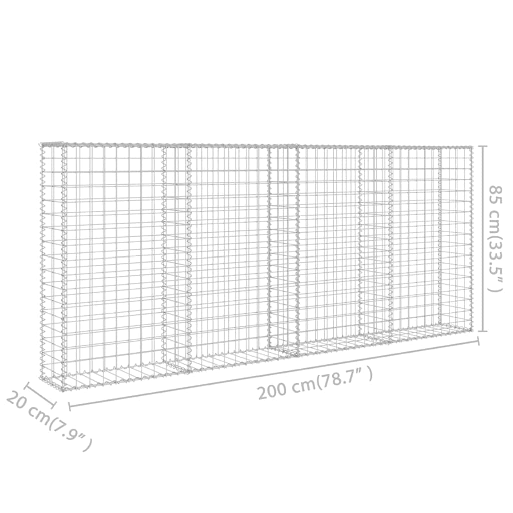 vidaXL Muro gabião com tampas aço galvanizado 200x20x85 cm