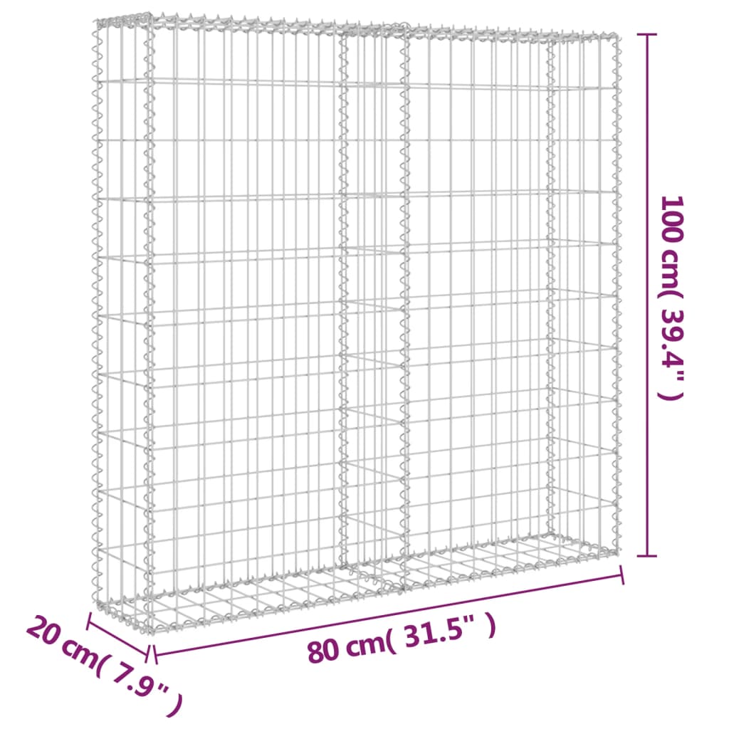 vidaXL Muro gabião com tampas aço galvanizado 80x20x100 cm