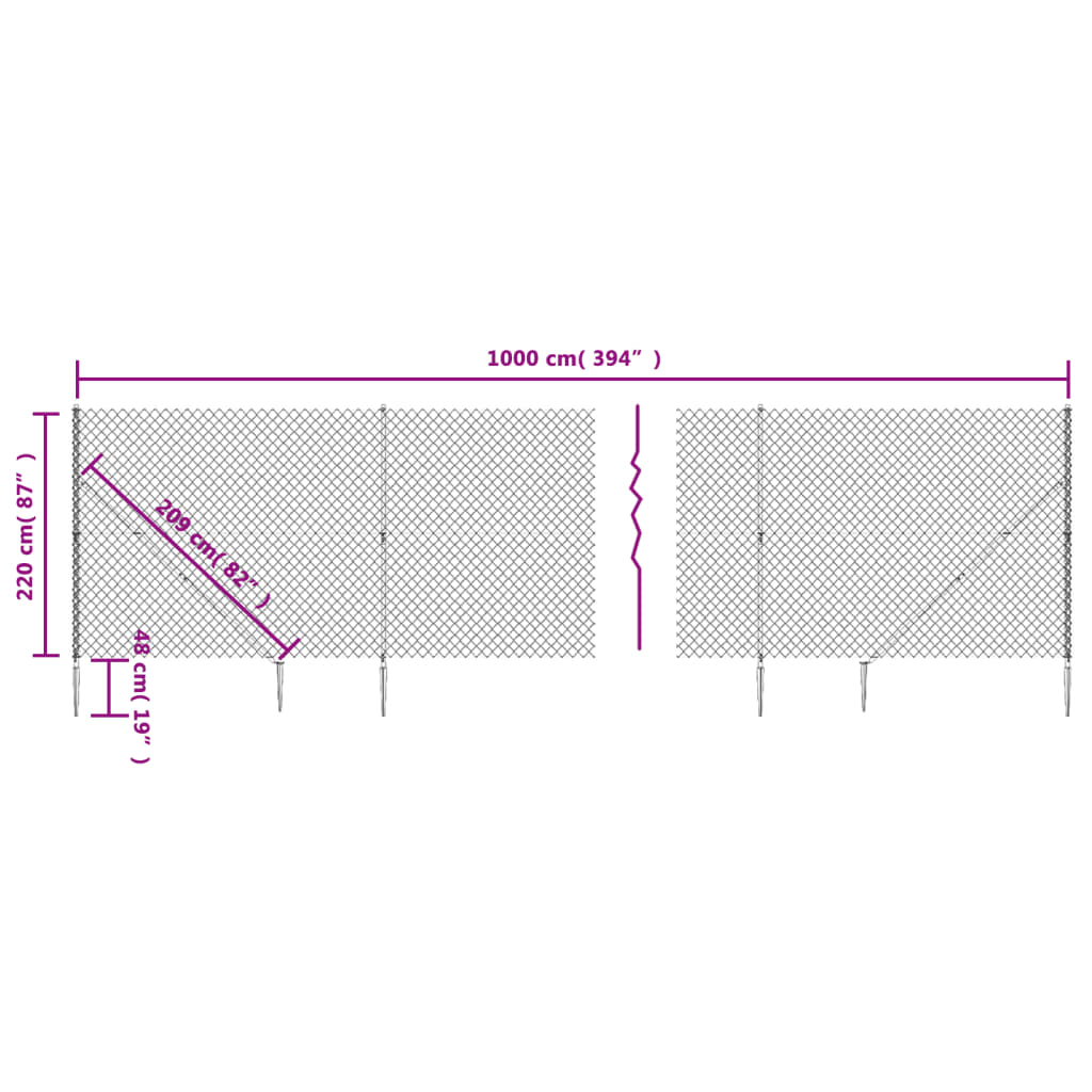 vidaXL Cerca de arame com estacas de fixação 2,2x10 m antracite