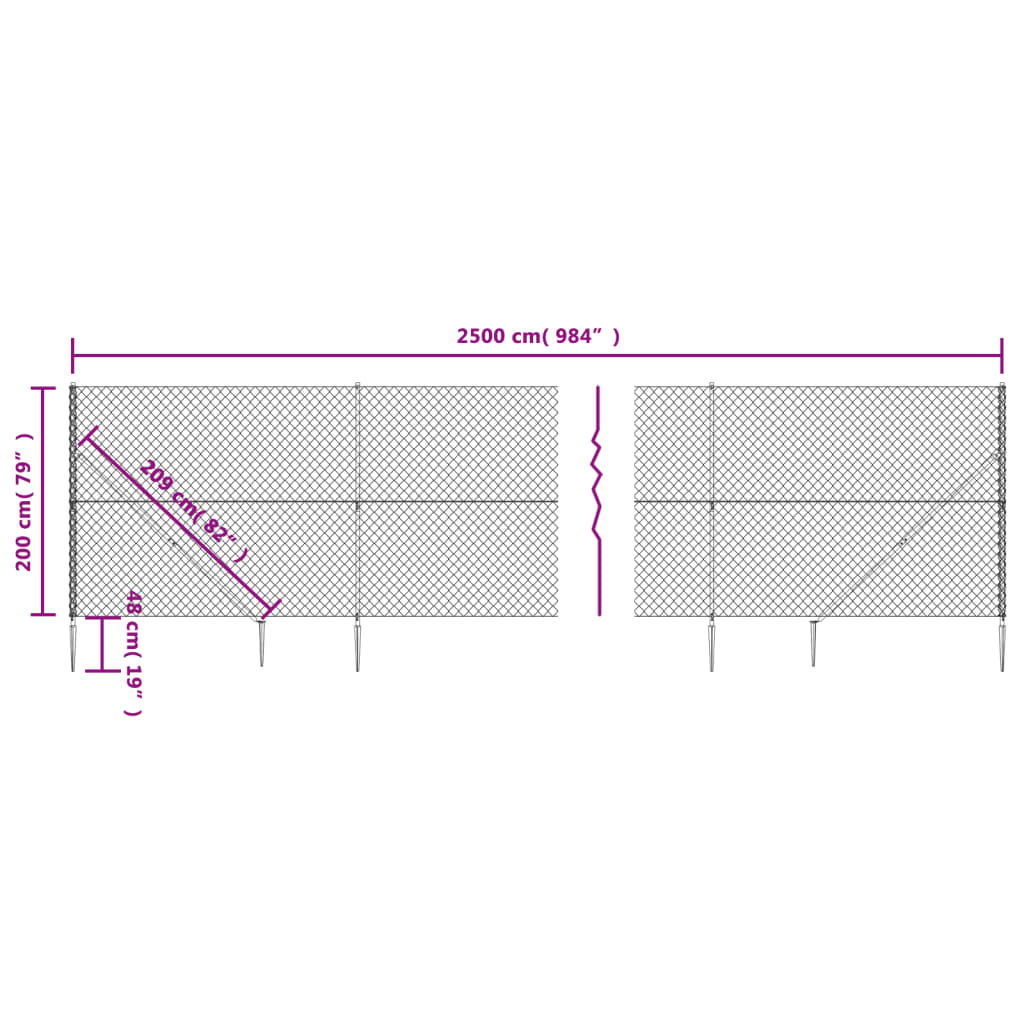 vidaXL Cerca de arame com estacas de fixação 2x25 m antracite