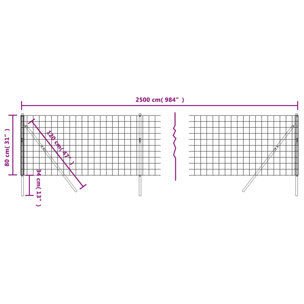 vidaXL Cerca de malha de arame 0,8x25 m aço galvanizado verde