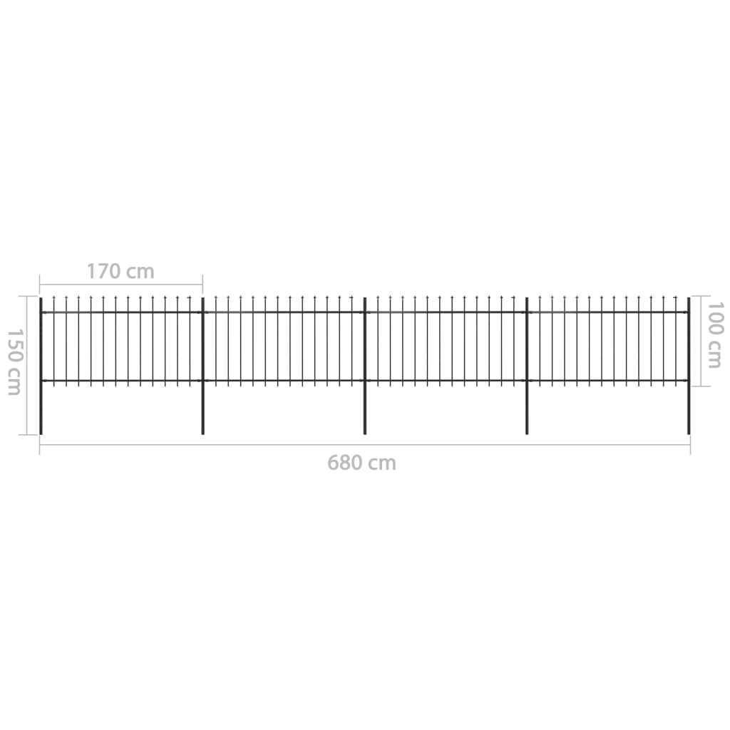 vidaXL Cerca jardim com topo em lanças 6,8x1 m aço preto