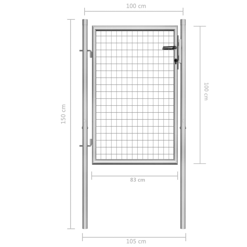 vidaXL Portão de jardim em aço galvanizado 105x150 cm prateado