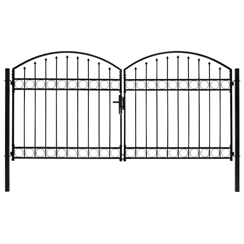 vidaXL Portão p/ cerca porta dupla e topo arqueado 300x125cm aço preto